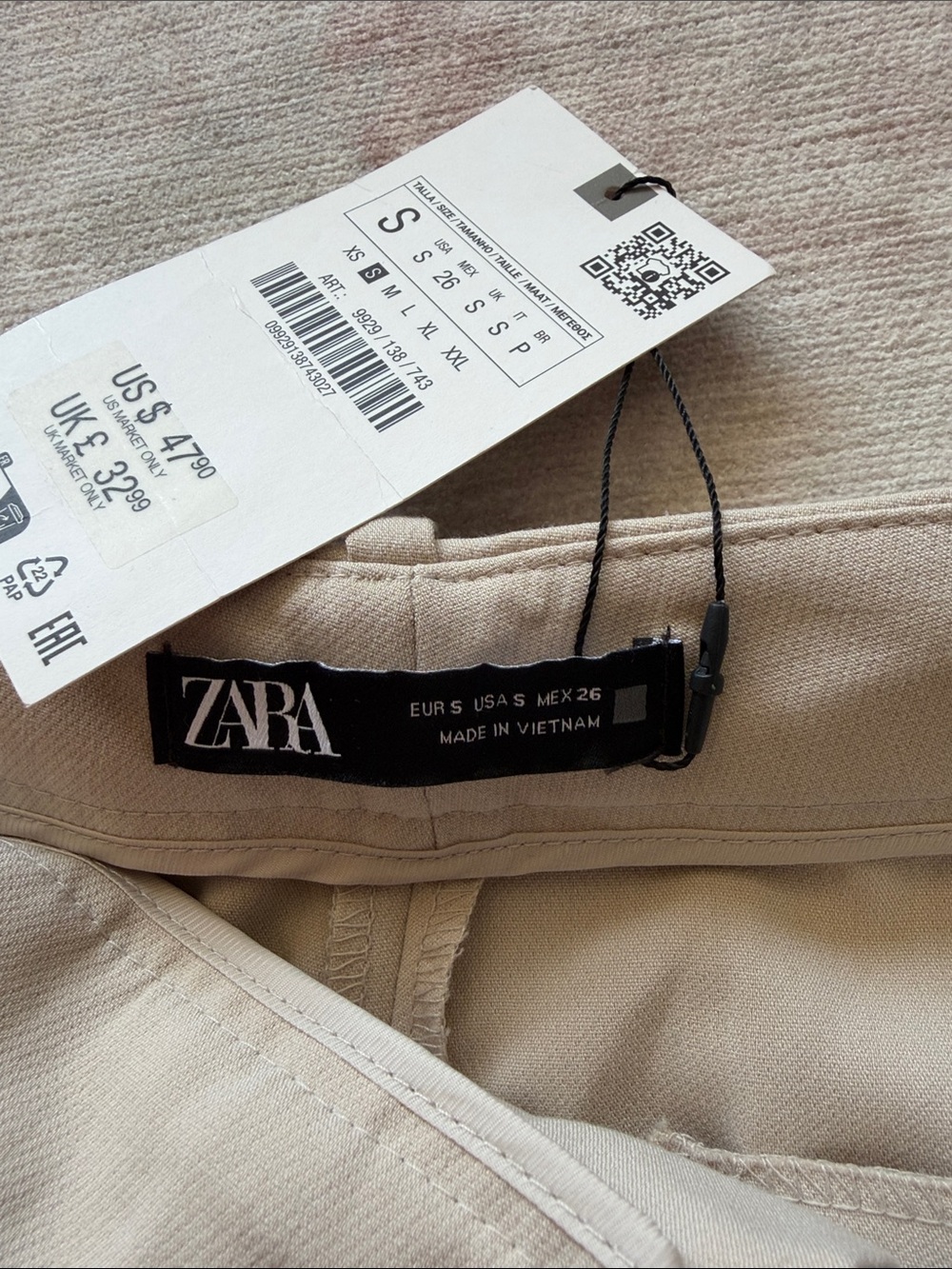 Zara Belted Pants Beige Small - Picture 3 of 6